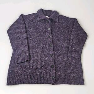 90s Chunky Knit Cardigan Sweater Purple Speckled Plus Size 1X Granny Cottage